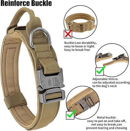 Tactical Dog Collar - Military Dog Collar, Adjustable Heavy Duty Metal Buckle Nylon Collar with Control Handle for Small Medium Large Dogs (Brown,XL)