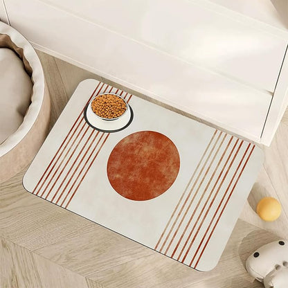 Sun Boho Dog Food Mat for Floors,Absorbent Quick-Dry Pet Feeding Mat, Cat Dog Bowl Mats for Food and Water, Non-Slip Pet Accessories Supplies 12"x20"