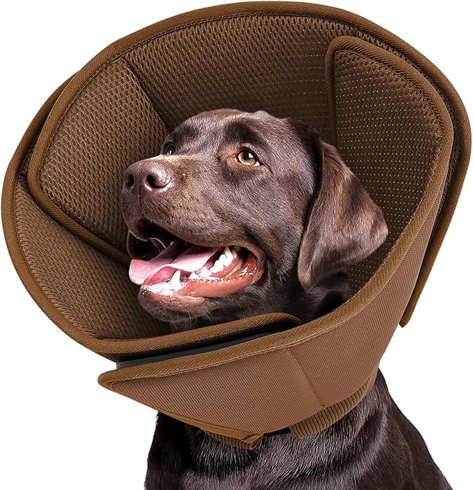 Queenmore Dog Cones for Large Dogs,Soft Dog Cone Stop Licking After Surgery, Adjustable Pet E-Collar Alternative for Wound Healing,Coffee,X-Large