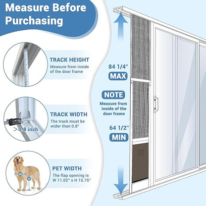 Dog Door for Sliding Glass Door Insert, Height Adjustable from 44" to 84"