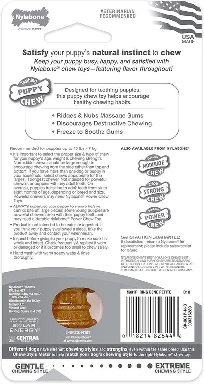 Nylabone Ring Bone Chew Toy for Puppies, Puppy Teething Toys, Puppy Enrichment Toys, Chicken Flavor, X-Small Dogs - Up to 15 lbs, 1 Count