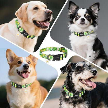 Kazazoo Dog Collar Cute and Soft Nylon Puppy Collar for Boy and Girl, Adjustable Dog Collars for Small Medium Dogs, Green Daisy-XS
