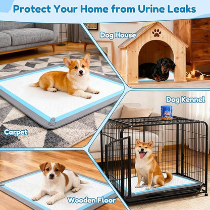 Puppy Pad Holder, 24” x 24” Dog Pee Pad Holder Tray with 4 Magnetic Clips, No Spill Raised Edge Indoor Silicone Dog Potty Trays, Leak-Proof Square Dog Toilet Training Pads Mat for Floor Protection