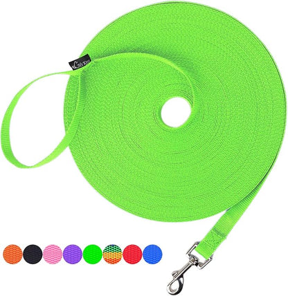 Hi Kiss Dog/Puppy Obedience Recall Training Agility Lead - 15ft 20ft 30ft 50ft 100ft Training Leash - Great for Training, Play, Camping, or Backyard (20 Feet, Green)