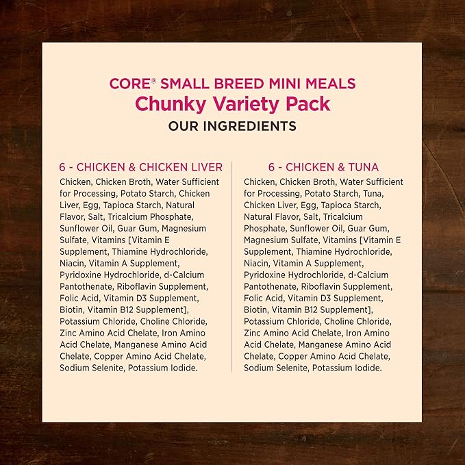 Wellness CORE Small Breed Mini Meals Chunky Variety Pack Adult Wet Dog Food, Grain Free, Natural, 3 oz, Pack of 12