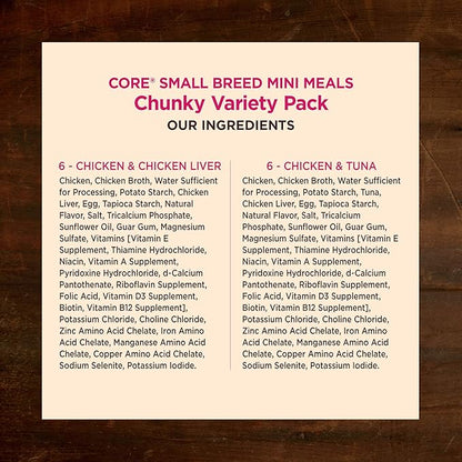 Wellness CORE Small Breed Mini Meals Chunky Variety Pack Adult Wet Dog Food, Grain Free, Natural, 3 oz, Pack of 12