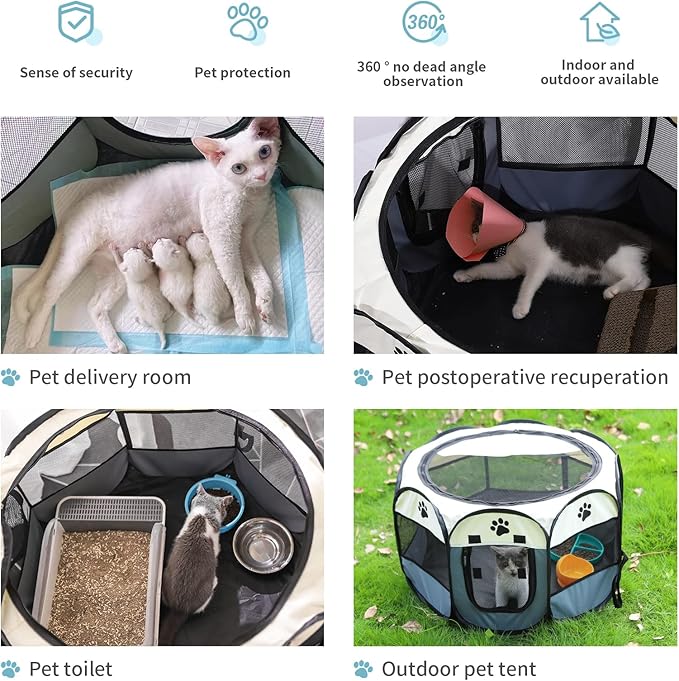 SENCONE Portable Pet Playpen, Dog Playpen Foldable Pet Exercise Pen Tents Cat House Playground for Puppy Kitten Indoor Outdoor Travel Camping Use