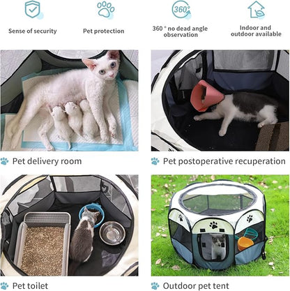 SENCONE Portable Pet Playpen, Dog Playpen Foldable Pet Exercise Pen Tents Cat House Playground for Puppy Kitten Indoor Outdoor Travel Camping Use