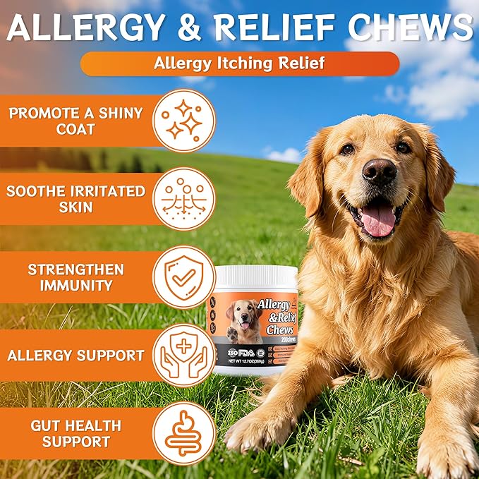 Dog Allergy Chews 200PCS – Supports Skin & Coat Health – Helps Reduce Mild Itching & Scratching – Immune & Allergy Support – with Probiotics & Borage Oil