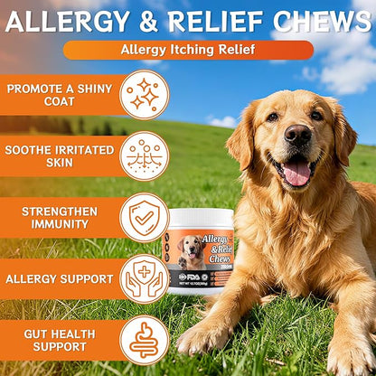 Dog Allergy Chews 200PCS – Supports Skin & Coat Health – Helps Reduce Mild Itching & Scratching – Immune & Allergy Support – with Probiotics & Borage Oil