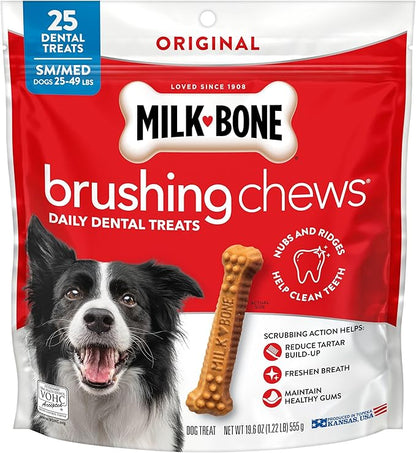 Milk-Bone Brushing Chews Original Chicken Flavor Daily Dental Dog Treats, Small/Medium, 19.6 Oz. Bag