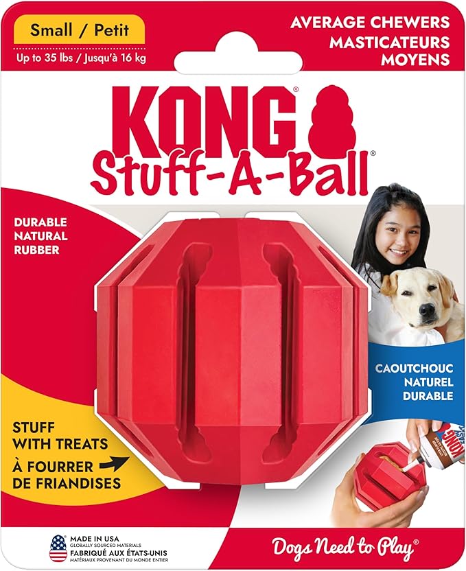 KONG Stuff-A-Ball - Durable Chew Toy for Dogs - Natural Rubber Dog Toy for Dental Health - Pet Toy for Chewing & Teeth Cleaning - Stuffable Toy for Dog Treats & Snacks - for Small Dogs