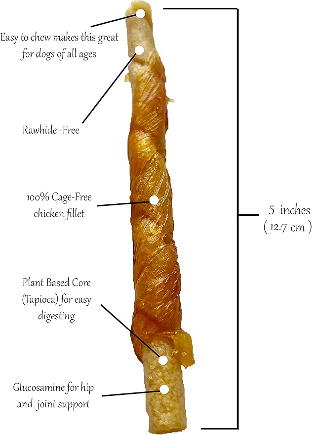 Rena's Recipe Chicken Twisty Sticks (8 oz) Rawhide Free Chicken Wrapped Soft Chews with Glucosamine for Joint Health