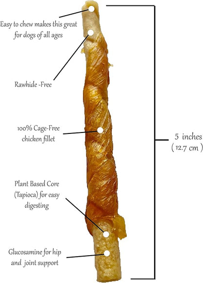 Rena's Recipe Chicken Twisty Sticks (8 oz) (Pack of 3) Rawhide Free Chicken Wrapped Soft Chews with Glucosamine for Joint Health