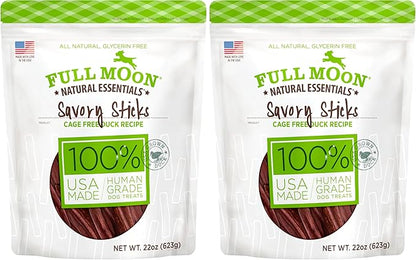 Full Moon All Natural Human Grade Dog Treats,Essential Duck Savory Sticks 22.0 oz,(Pack of 2)
