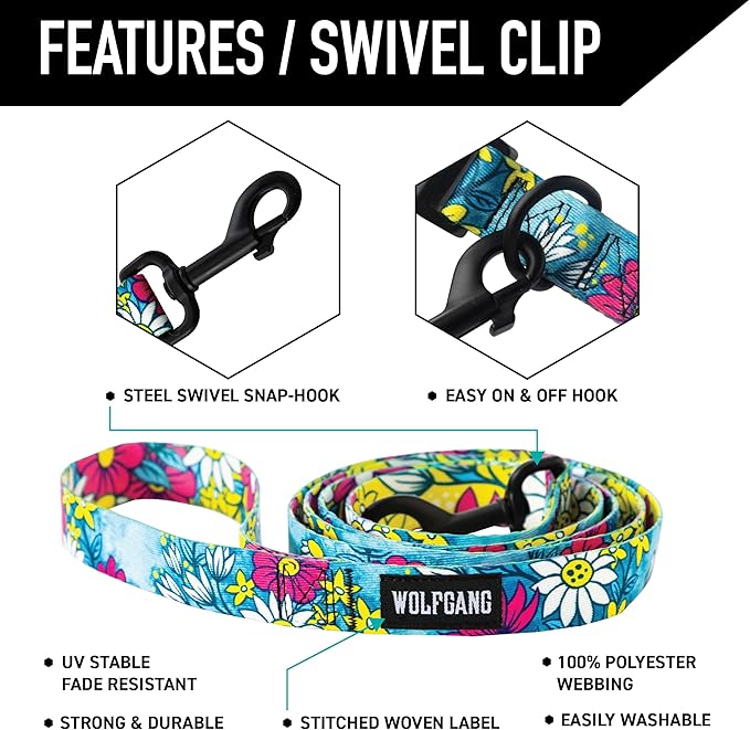 Wolfgang Heavy Duty Dog Leash, Pull-Tested for Walking & Training, LazyDaisy Print, Small