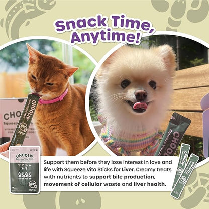 Choolip Squeeze Vita Stick Lickable Cat and Dog Treats, 7-Count Liver Support, Salmon and Lobster with Milk Thistle, CoQ10 and Vitamin E, Vet-Formulated