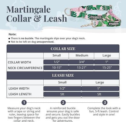 Lucky Love Dog Martingale Dog Collar & Leash - Adjustable, No-Slip, Durable, Comfortable, Soft Webbing, & Stylish Patterned Collar & Leash Set for Male and Female Dogs - Laguna Mart Combo, Medium
