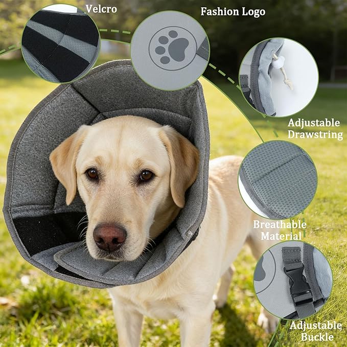 Soft Cone for Dogs to Stop Licking,Dog Cones for Small Medium Large Pets After Surgery Recovery Collar Elizabethan Collars Comfy Fabric Elizabeth Prevent Dog Licking Alternative(Grey, XL)