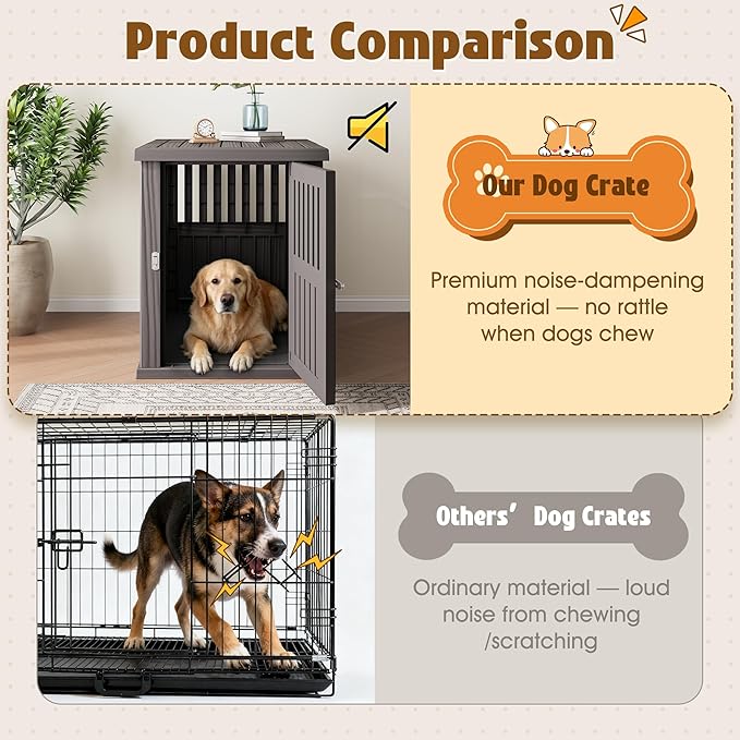 Bifanuo 40-Inch Dog Crate Furniture, Heavy Duty Dog Crate for Large and Medium Dog, Lockable Indoor Outdoor Dog Kennel & End Table, Decorative Plastic Pet Cage(Grey)