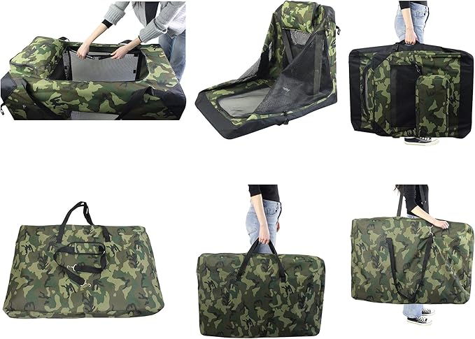 EliteField 3-Door Folding Soft Dog Crate with Carrying Bag and Fleece Bed (2 Year Warranty), Indoor & Outdoor Pet Home (20" L x 14" W x 14" H, Camo)