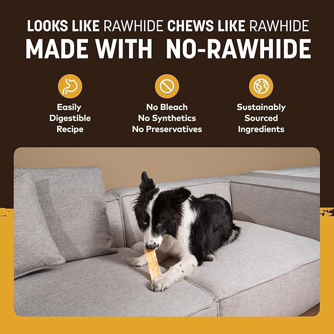 Earth Animal No Hide Strips - Natural Rawhide Free Dog Chew Strips, Peanut Butter - 16 Count