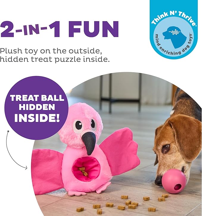 Outward Hound by Nina Ottosson Hide-Ablez Plush Dog Puzzle with Treat Ball, Flamingo, Pink