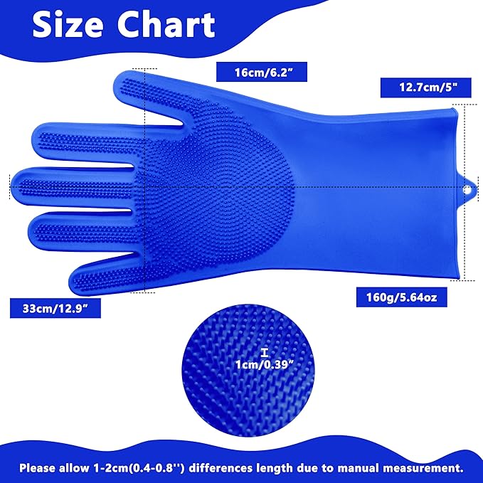 Pet Grooming Gloves—Heat Resistant Dog Washing Gloves with High-Density Teeth, Dog Bath Scrubber with Enhanced Five Finger Design, Silicone Gloves for Dogs and Cats Bathing, Massage (Dark Blue)