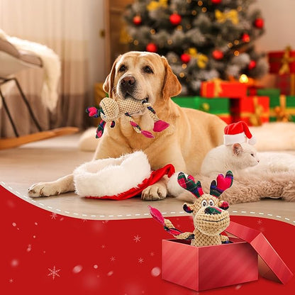Christmas Squeaky Dog Toys, Stuffed Large Dog Toys to Keep Them Busy, Interactive Plush Chew Toys with Crinkle Paper, Tough Pet Animal Toys for Small Medium Large (Elk)