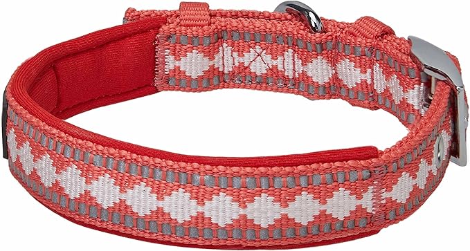 Blueberry Pet Reflective Jacquard Dog Collar with Neoprene Padding & Metal Buckle | Soft & Adjustable Safety Collar - Coral, Neck 17-20.5", for Large Breed