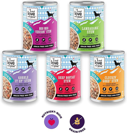 I AND LOVE AND YOU Wet Dog Food - Double Dog Deer Moo Variety Pack - Beef + Venison, Grain Free, Filler Free 13oz can, 6pk