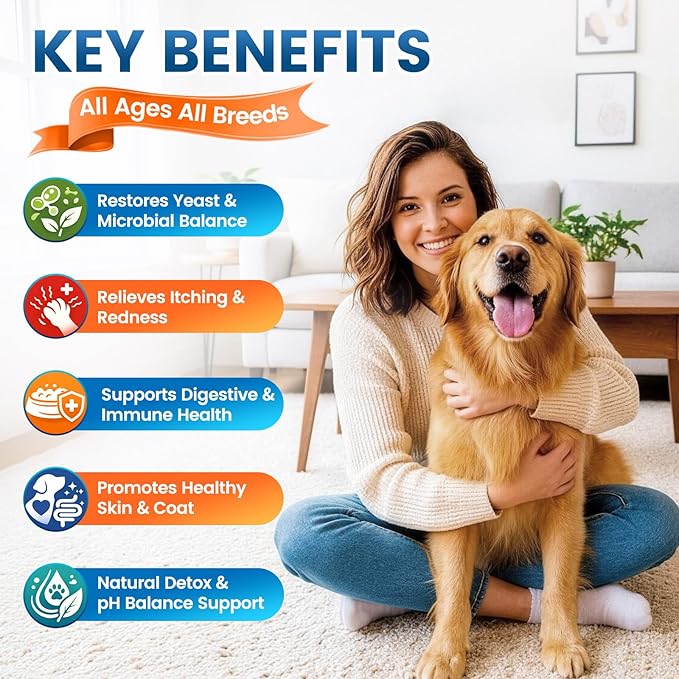 Natural Yeast Relief for Dogs, Supports Itch & Allergy Relief, Eases Ear Paw Discomfort for Dog, Supports Immune System Yeast Inflammation – 60ml Bacon Flavor