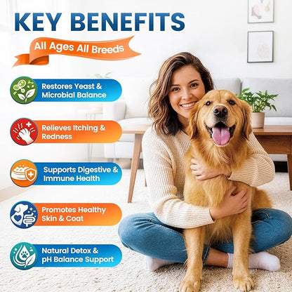 Natural Yeast Relief for Dogs, Supports Itch & Allergy Relief, Eases Ear Paw Discomfort for Dog, Supports Immune System Yeast Inflammation – 60ml Bacon Flavor