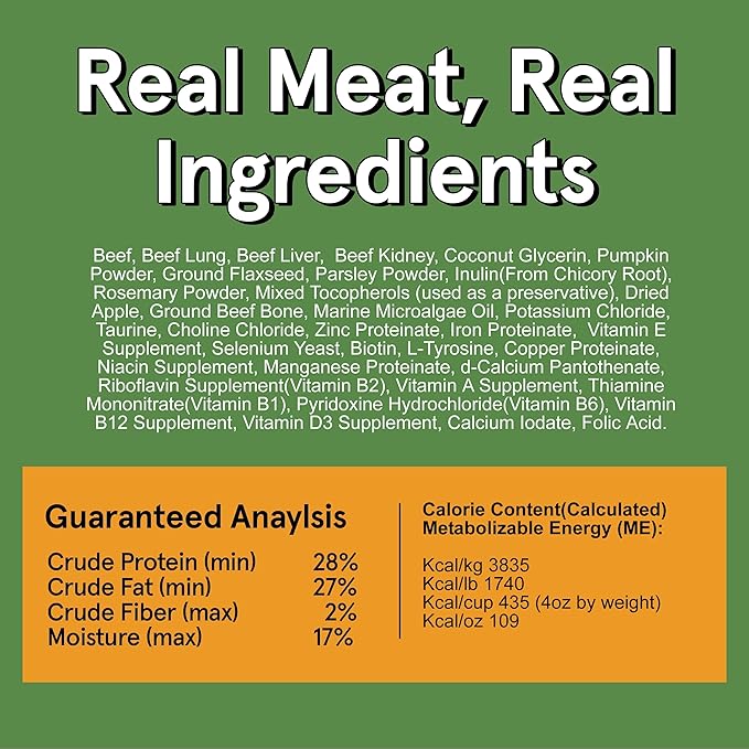 TRMC Real Meat Air Dried Dog Food w/Real Beef - 2lb Bag of USA-Crafted Grain-Free Real Meat Dog Food Sourced from Hormone-Free, Free-Range, Grass-Fed Beef - Digestible, All Natural, High Protein Beef