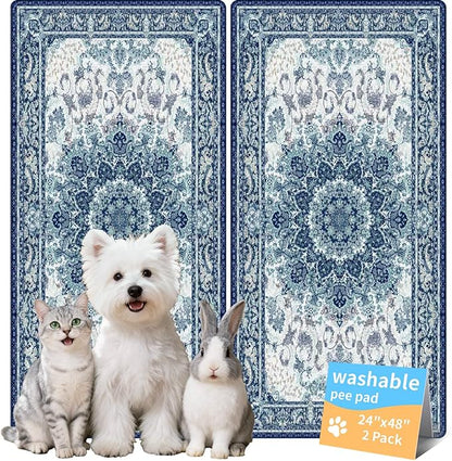 Washable Pee Pads for Dogs, Reusable Puppy Potty Training Pads, Ultra-Absorbent Thick Waterproof Leak-Proof Non-Slip Pads & Mat for Crate, Playpen, Floor, Whelping & Housebreaking , 2 Pack 24"x48"