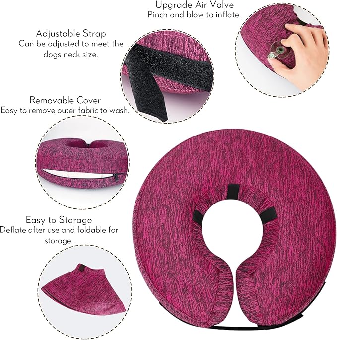 MIDOG Dog Cone - Inflatable Soft Donut Collar Alternative for Dogs After Surgery, Protective Recovery Collar Prevents Licking, Comfortable E-Collar Alternative for Small Medium Large Dogs (Rose, M)
