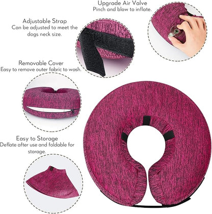 MIDOG Dog Cone - Inflatable Soft Donut Collar Alternative for Dogs After Surgery, Protective Recovery Collar Prevents Licking, Comfortable E-Collar Alternative for Small Medium Large Dogs (Rose, XL)