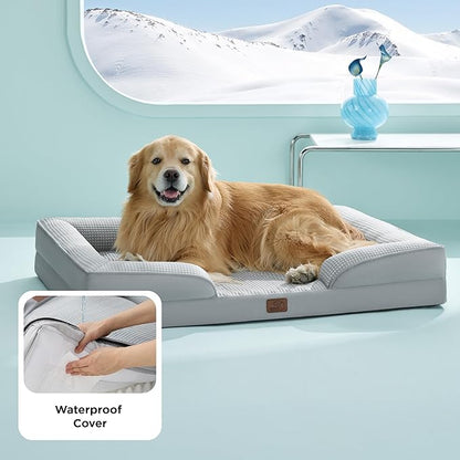 Bedsure XL Dog Bed for Extra Large Dogs - Orthopedic XLarge Dog Cat Cooling Bed Washable, Comfort Dogs Couch Sofa with Waterproof Removable Cover, Pet Bed with Nonskid Bottom, Cooling Grey, 42"