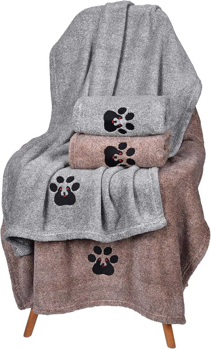 Dogvingpk Dog Towel - Pack of 4 - Super Absorbent Soft Microfiber Pet Bath Grooming Towels for Drying Dogs and Other Pets (M-36" * 28", 2Grey and 2Brown)
