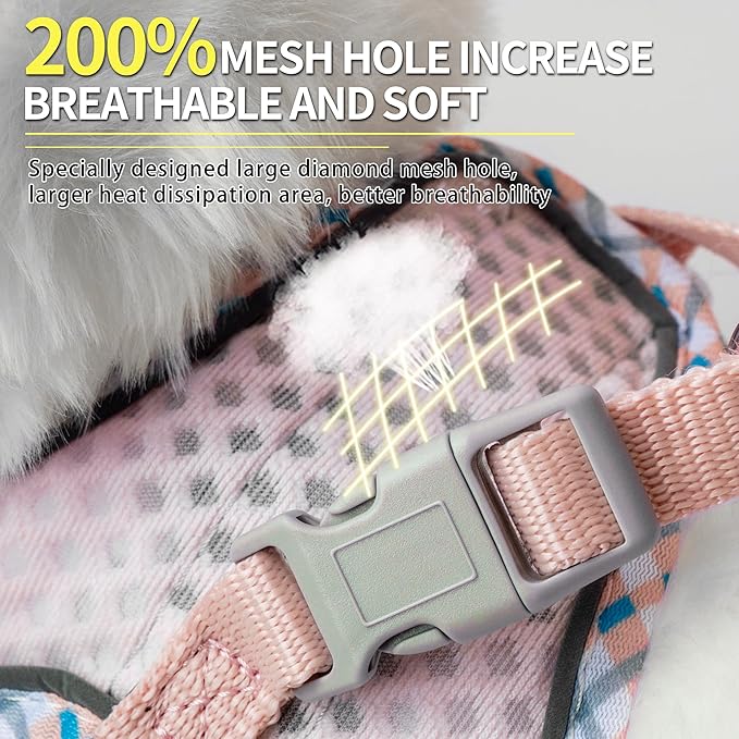 Summer Soft Dog Harness and Leash Set,Ultra Thin Breathable Diamond Mesh, Step in Adjustable Dog Harness with Padded Vest for Medium Size Dogs in Hot Weather Pearl Pink L