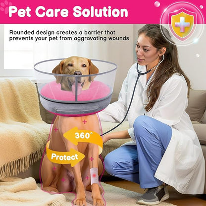 BARKLESS Dog Donut Collar, 2-in-1 Inflatable Dog Collars for After Surgery to Stop Licking Wounds, Patented Protective Donut Cone with High Shield for Large Pets (Hot Pink, XXL)