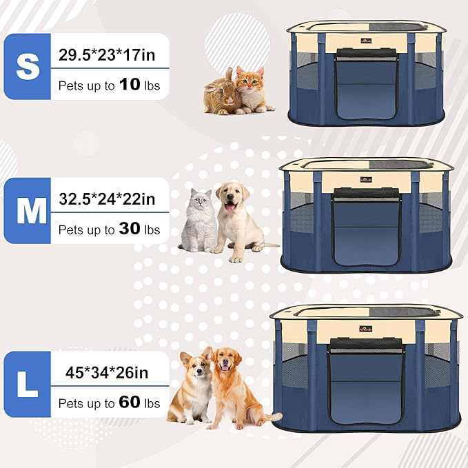 Dog Playpen, Pet Playpen, Foldable Kitten cage Puppy Play Pen, Portable Dog Kennel Tent Crate, Indoor Outdoor Travel Camping Use for Small Animals with Carrying Case (Blue S)