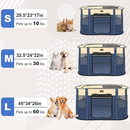 Dog Playpen, Pet Playpen, Foldable Kitten cage Puppy Play Pen, Portable Dog Kennel Tent Crate, Indoor Outdoor Travel Camping Use for Small Animals with Carrying Case (Blue S)