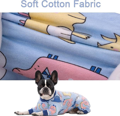 Recovery Suit for Surgery Small Medium Dogs Onesie, Cute Soft Pajamas Bodysuit Cone Alternative Prevent Licking, Female Male (Small, Dinosaur Blue)