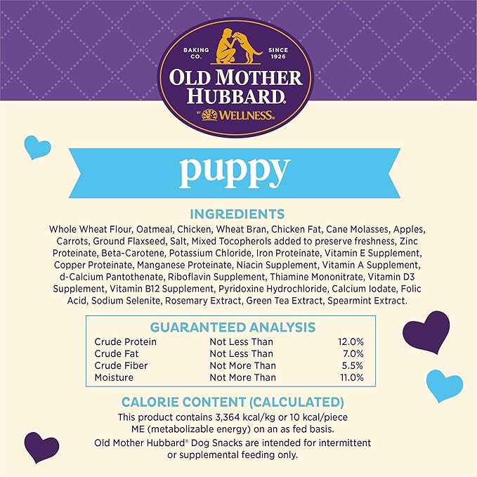 Old Mother Hubbard by Wellness Classic Natural Puppy Treats, Crunchy Oven-Baked Biscuits, Ideal for Training, Mini Size Dog Treats, 20 Ounce Bag (Pack of 2)