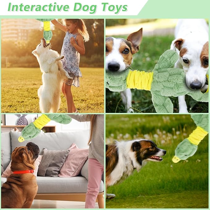 Large Plush Squeaky Dog Toys, Interactive Tug of War Puppy Toys for Indoor Play - Duck Stuffed Dog Toys with Soft Fabric for Small, Medium, and Large Pets