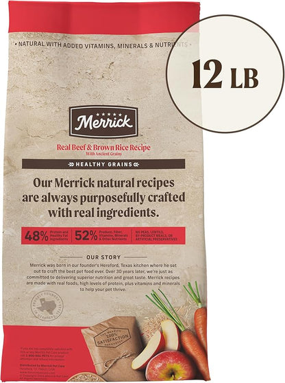Merrick Healthy Grains Premium Adult Dry Dog Food, Wholesome And Natural Kibble With Beef And Brown Rice - 12.0 lb. Bag