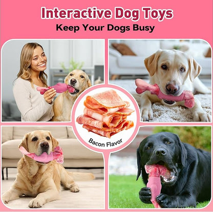 BIKIISEN Dog Toys for Aggressive Chewers, Interactive Dog Chew Toy for Large Dogs, Indestructible Squeaky Toys to Keep Them Busy, Tough Toy for Medium/Large Breed Dogs Pink
