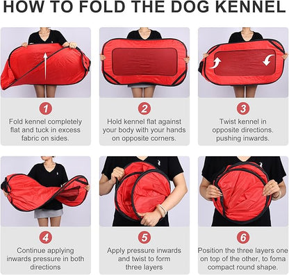 36 Inch Foldable Dog Crate for Mediun Dogs - Portable Travel Kennel with Mesh Windows & Waterproof Cover - Indoor Outdoor Pop-Up Dog Cage for Car, Camping (Red)