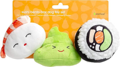 Pearhead Sushi Plush Squeaky Dog Toys – Soft Durable Food-Themed Chew Toys for Small & Medium Dogs, Interactive Plush Dog Toy Set of 3